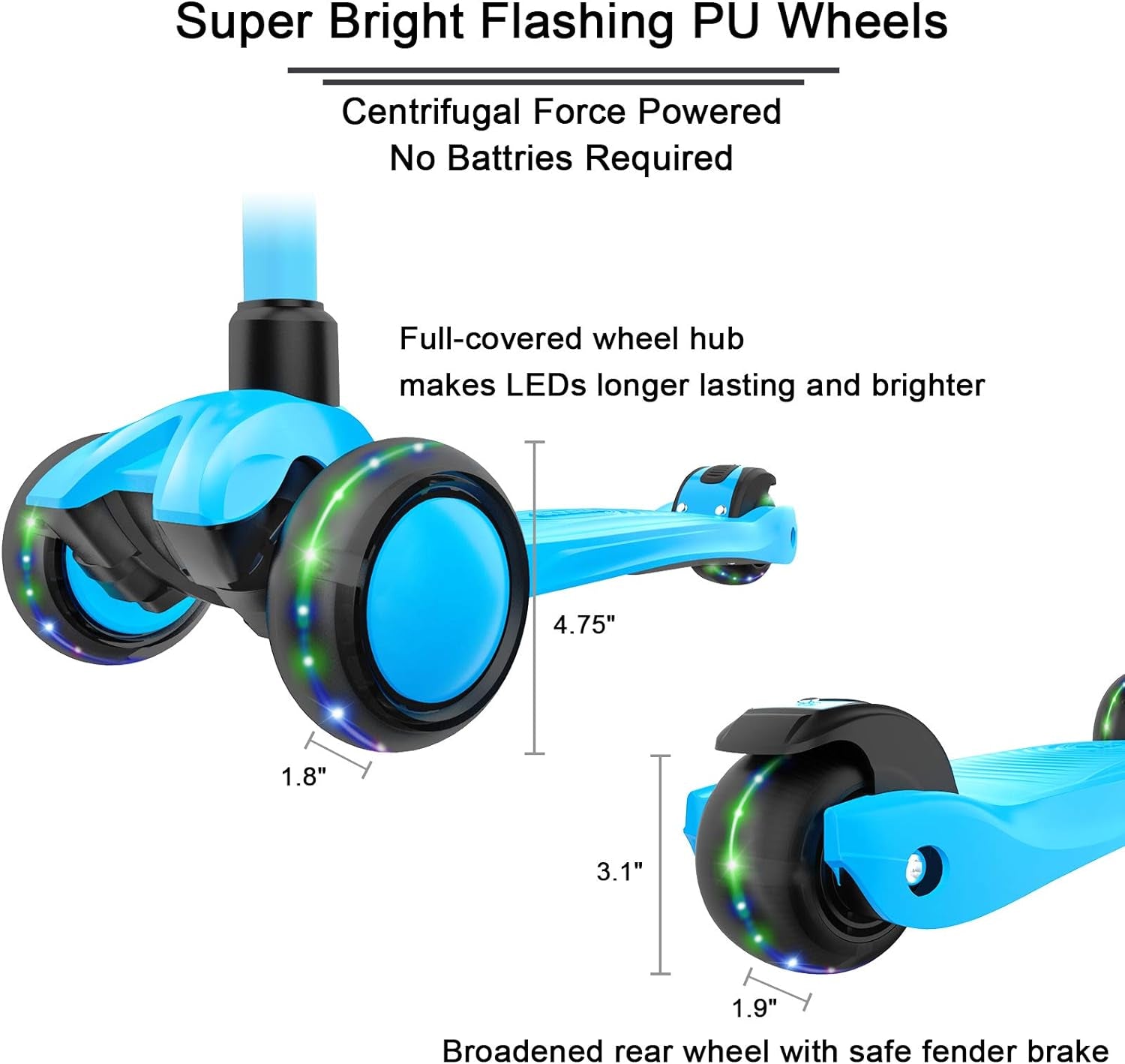 Kick Scooter B03, Lean 'N Glide 3-Wheeled Push Scooter with Extra Wide PU Light-Up Wheels, Any Height Adjustable Handlebar and Strong Thick Deck for Children from 3-12Yrs (Aqua Blue)