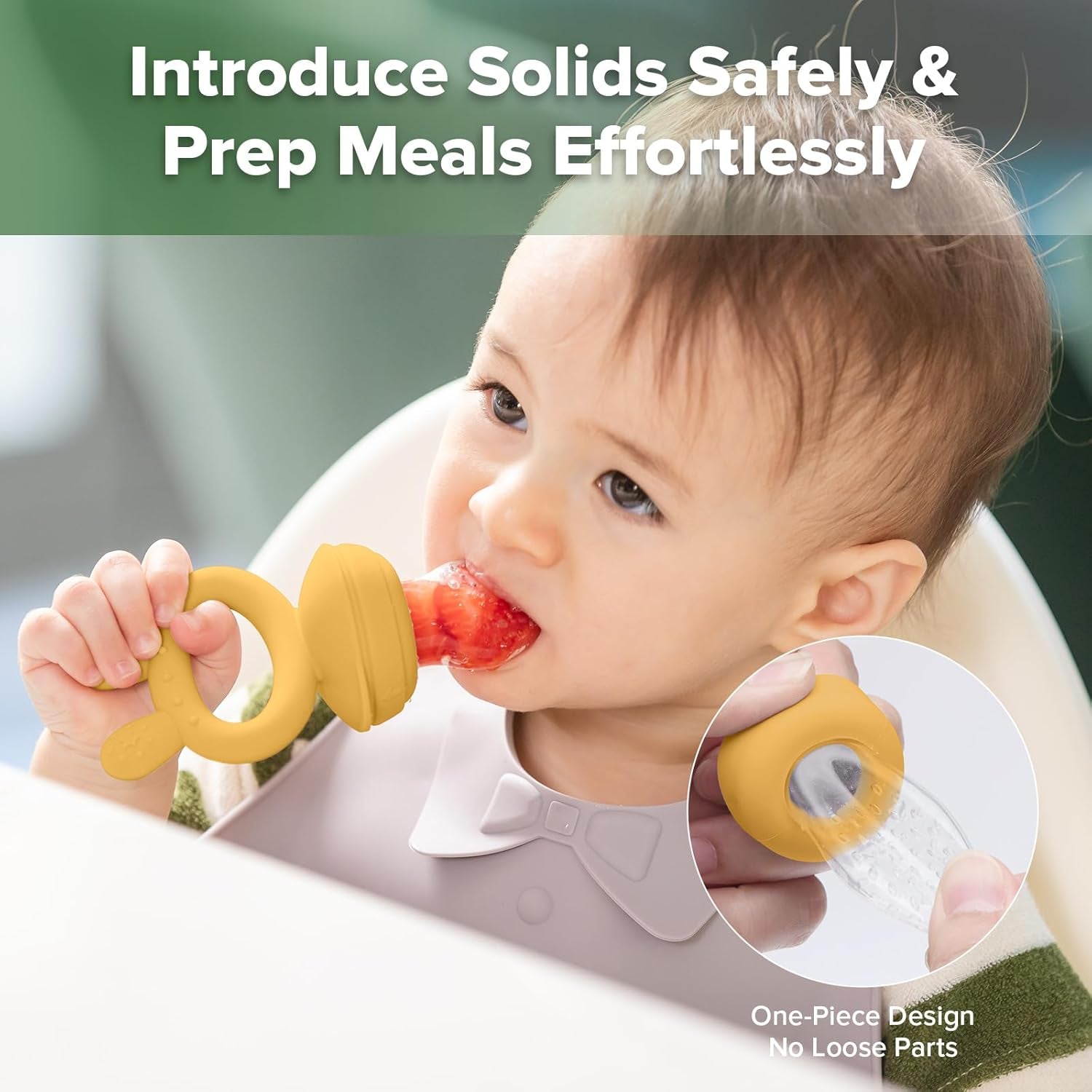 Baby Fruit Food Feeder & Mini Freezer Nibble Tray Combo, Breastmilk Popsicle Molds for Baby Cooling Relief, BPA Free Silicone Feeder for Safe Infant Self Feeding, 4 Month+ (Mustard)