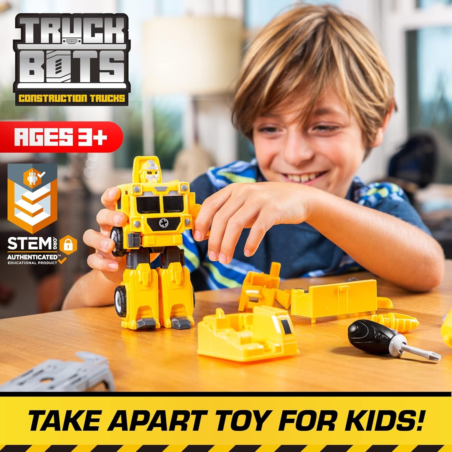 Truck Bots Construction Truck Robots for Kids - 4-In-1 STEM Robot Take Apart Toys for Boys and Girls, 19Pc Construction Vehicles Building Kit with Toy Screwdriver