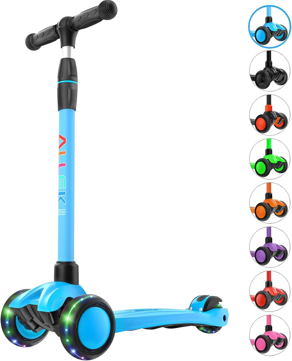 Kick Scooter B03, Lean 'N Glide 3-Wheeled Push Scooter with Extra Wide PU Light-Up Wheels, Any Height Adjustable Handlebar and Strong Thick Deck for Children from 3-12Yrs (Aqua Blue)