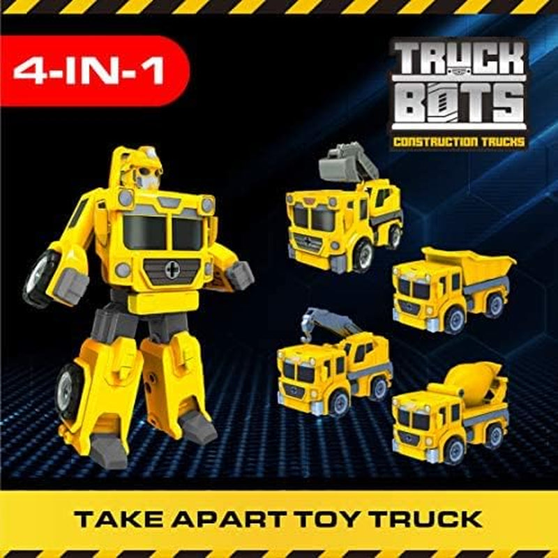 Truck Bots Construction Truck Robots for Kids - 4-In-1 STEM Robot Take Apart Toys for Boys and Girls, 19Pc Construction Vehicles Building Kit with Toy Screwdriver