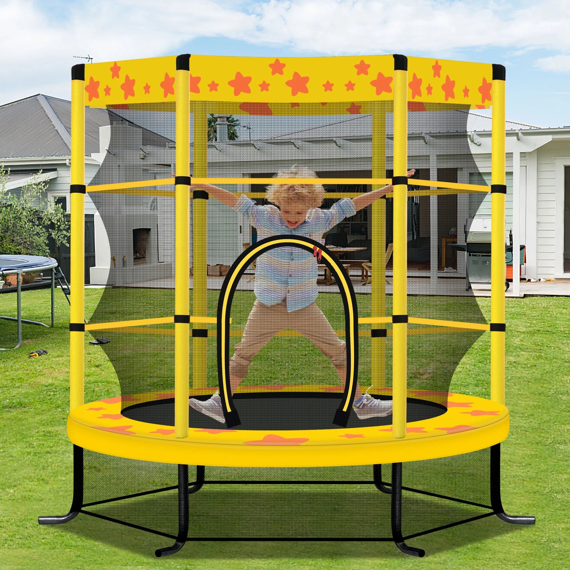 55 Inch Kids Trampoline with Safety Enclosure Net, 4.5FT Outdoor Indoor Trampoline for Kids
