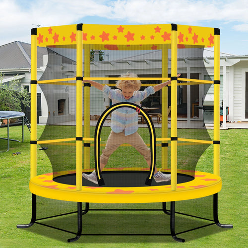 55 Inch Kids Trampoline with Safety Enclosure Net, 4.5FT Outdoor Indoor Trampoline for Kids