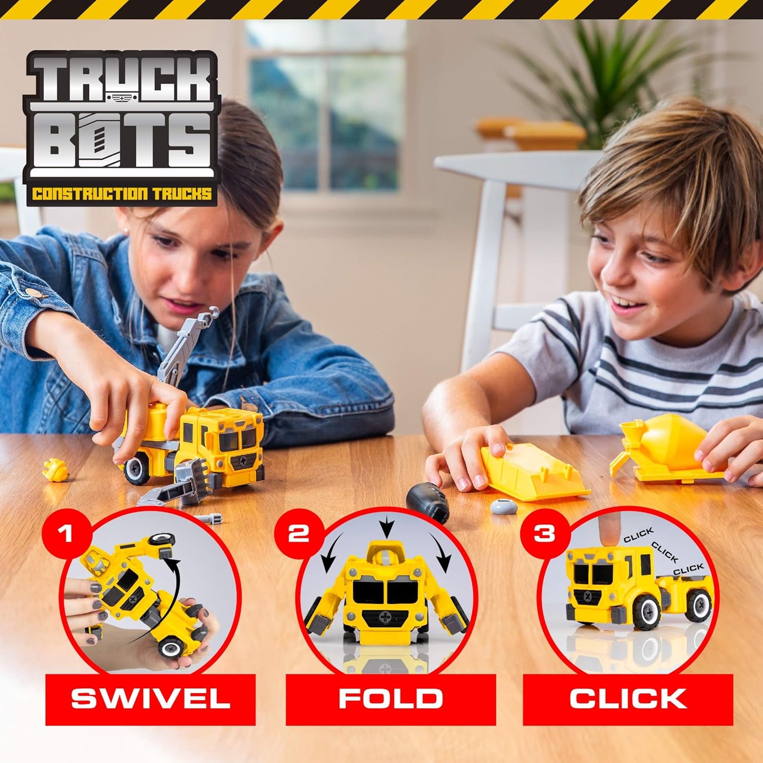 Truck Bots Construction Truck Robots for Kids - 4-In-1 STEM Robot Take Apart Toys for Boys and Girls, 19Pc Construction Vehicles Building Kit with Toy Screwdriver
