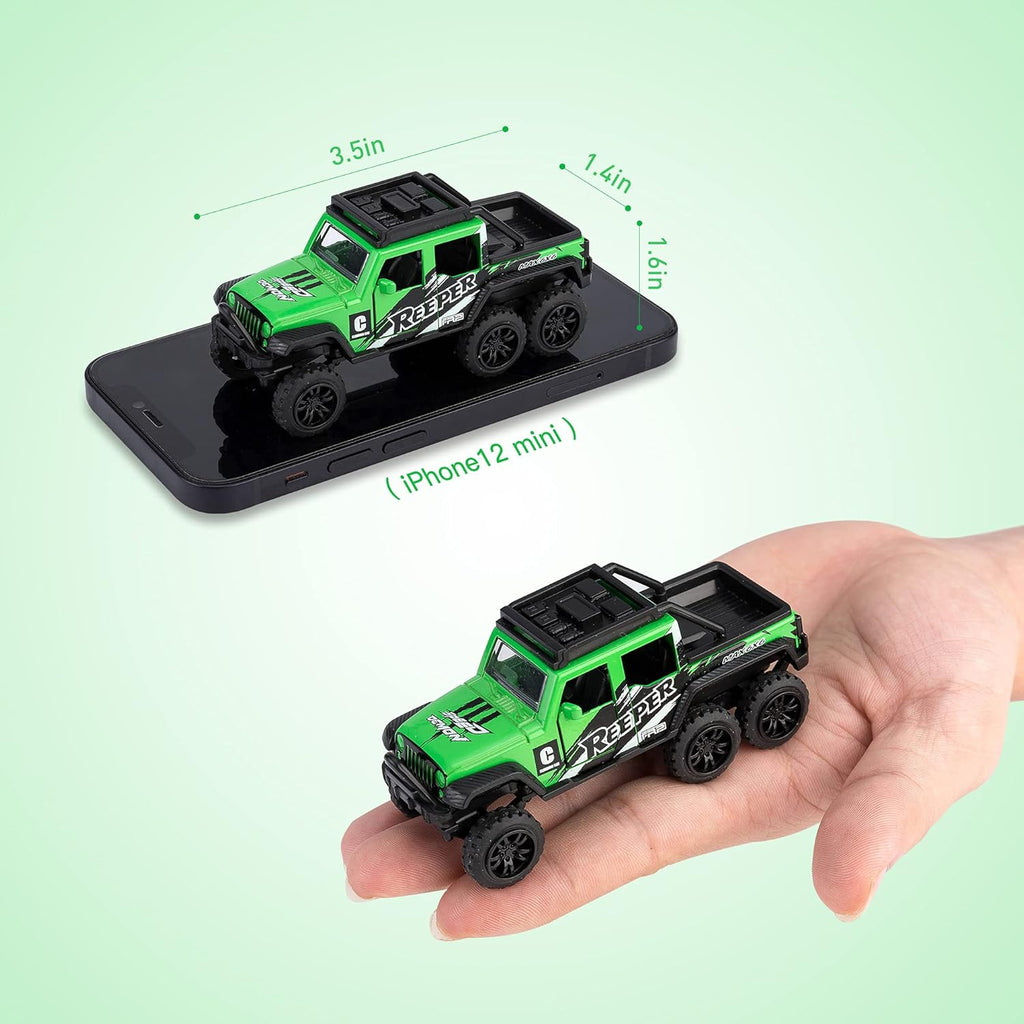 Diecast Toy Trucks 4 Pack Die Cast Metal Toy Cars Pull Back Cars Openable Doors Off-Road Vehicles Birthday Gift for Boys and Toddlers (Colorful)