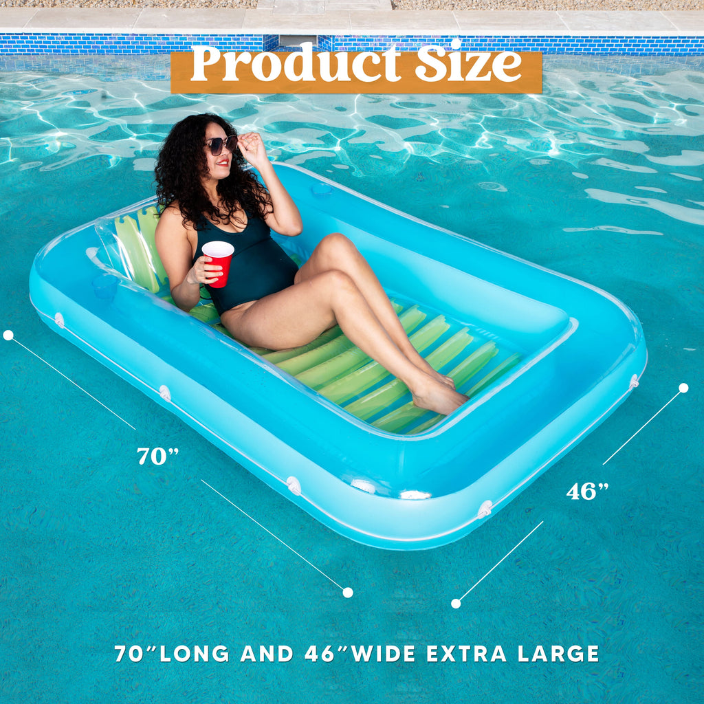 Inflatable Tanning Pool Lounger Float, 70" X 46" Large Suntan Tub with Pillow, Water Raft Floatie for Adults, Blue