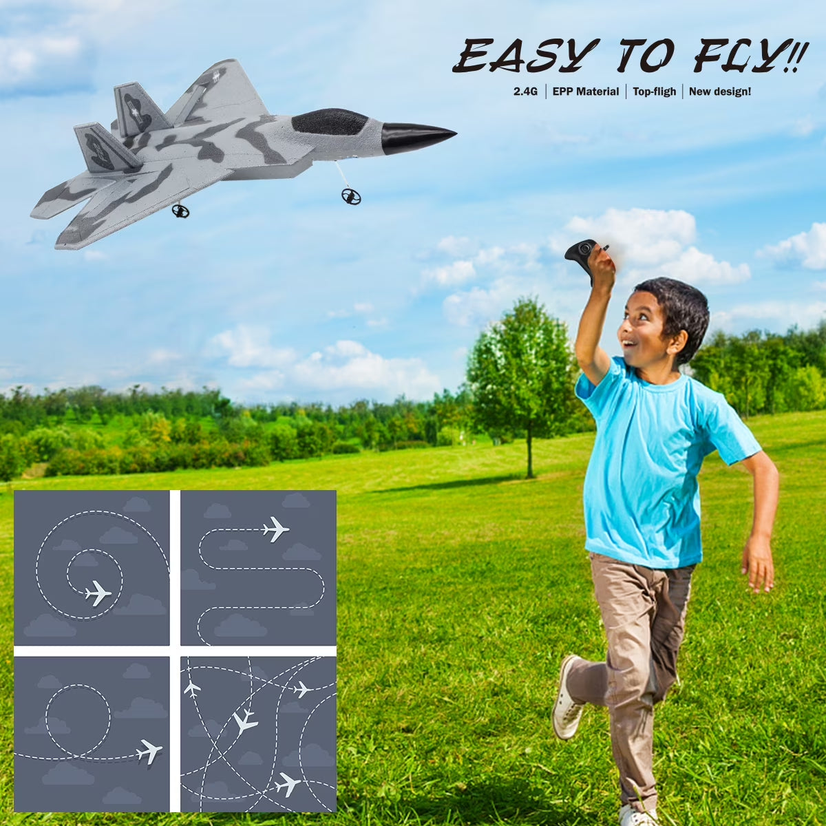Remote Control Planes for Adults with 2 Batteries, F22 Raptor RC Airplanes for Kids 14+