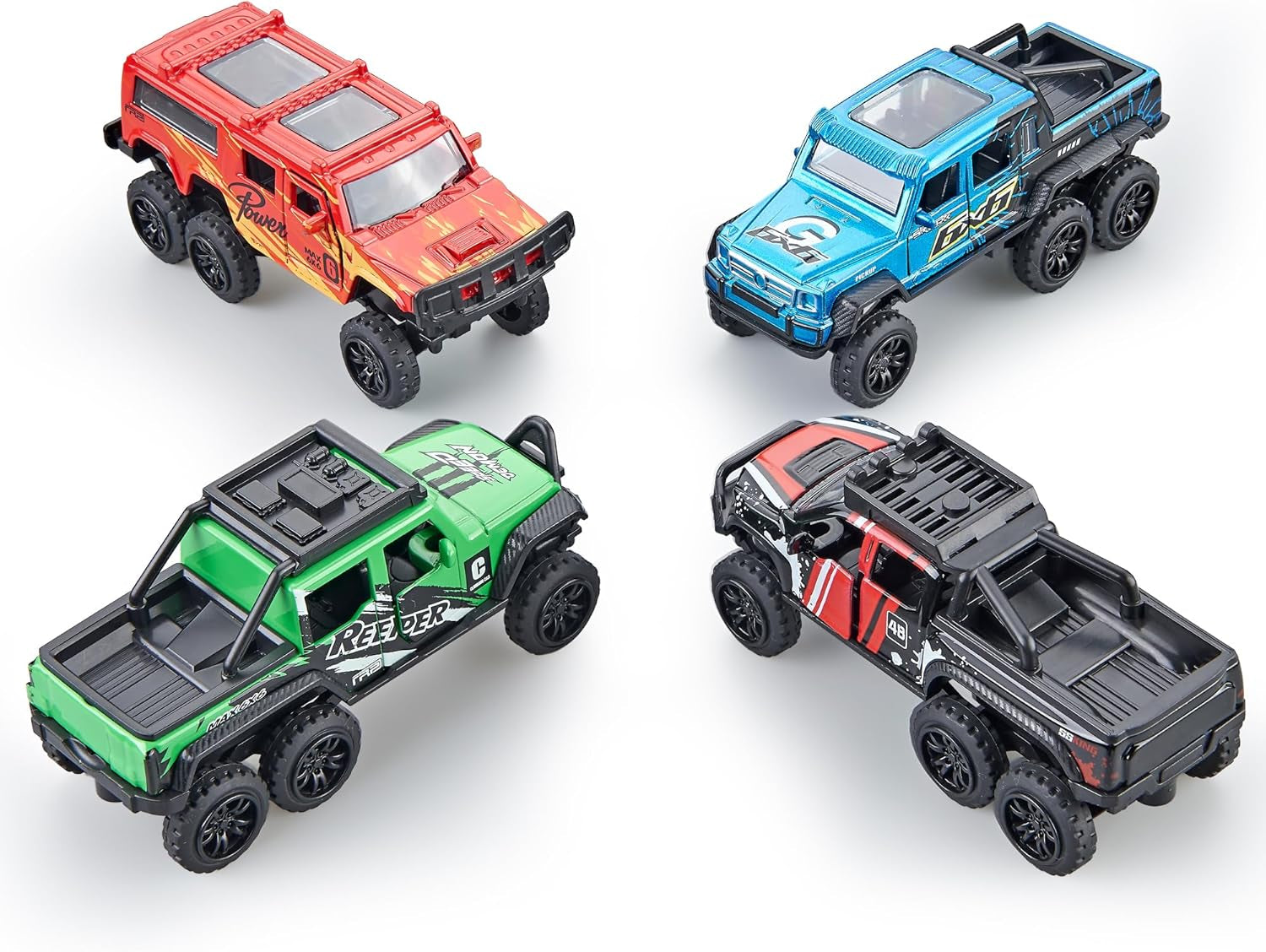 Diecast Toy Trucks 4 Pack Die Cast Metal Toy Cars Pull Back Cars Openable Doors Off-Road Vehicles Birthday Gift for Boys and Toddlers (Colorful)