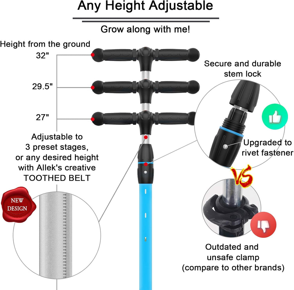 Kick Scooter B03, Lean 'N Glide 3-Wheeled Push Scooter with Extra Wide PU Light-Up Wheels, Any Height Adjustable Handlebar and Strong Thick Deck for Children from 3-12Yrs (Aqua Blue)