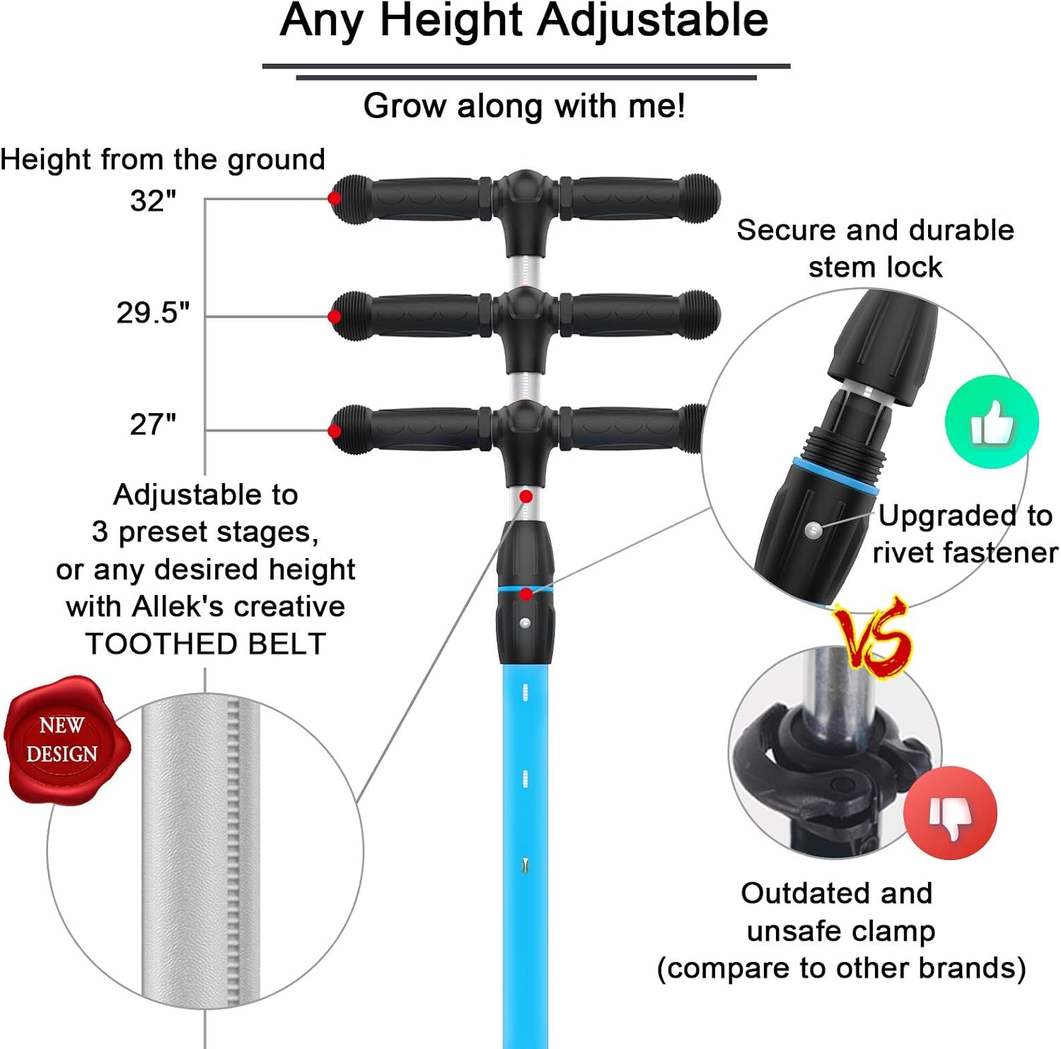 Kick Scooter B03, Lean 'N Glide 3-Wheeled Push Scooter with Extra Wide PU Light-Up Wheels, Any Height Adjustable Handlebar and Strong Thick Deck for Children from 3-12Yrs (Aqua Blue)
