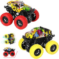 Monster Truck Toys for Kids, Friction Cars for Toddlers Push and Go 360° Rotating Stunt Car for 3+ Year Old Boys Girls Gifts (2 Pack - Red and Yellow)