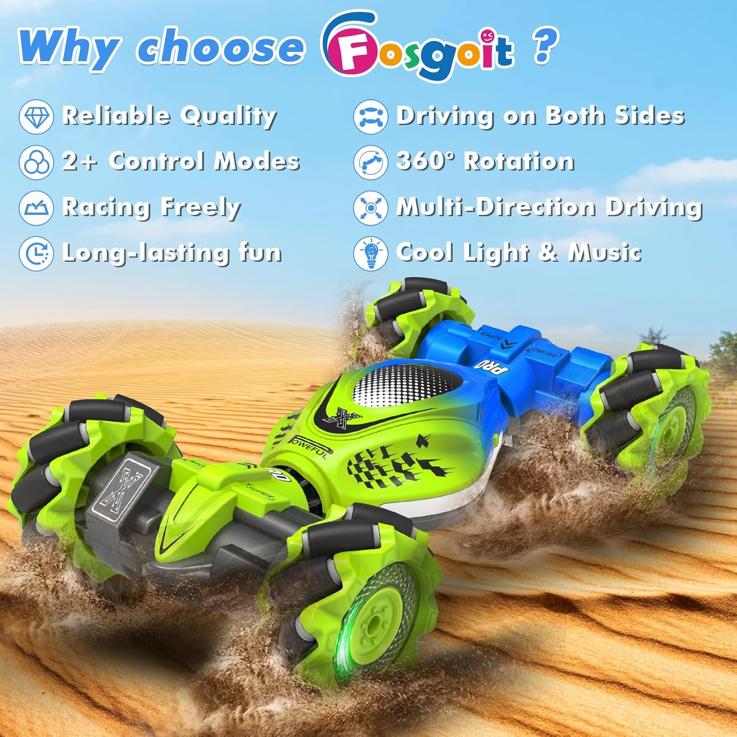 Gesture Sensing RC Stunt Car - Toys for 6-12 Years Old Boys Girls, 4WD Remote Control Car, Hand Controlled Car with Lights Music, Cool Birthday Gifts for Kids Age 6 7 8 9 10 11 12 Years Old