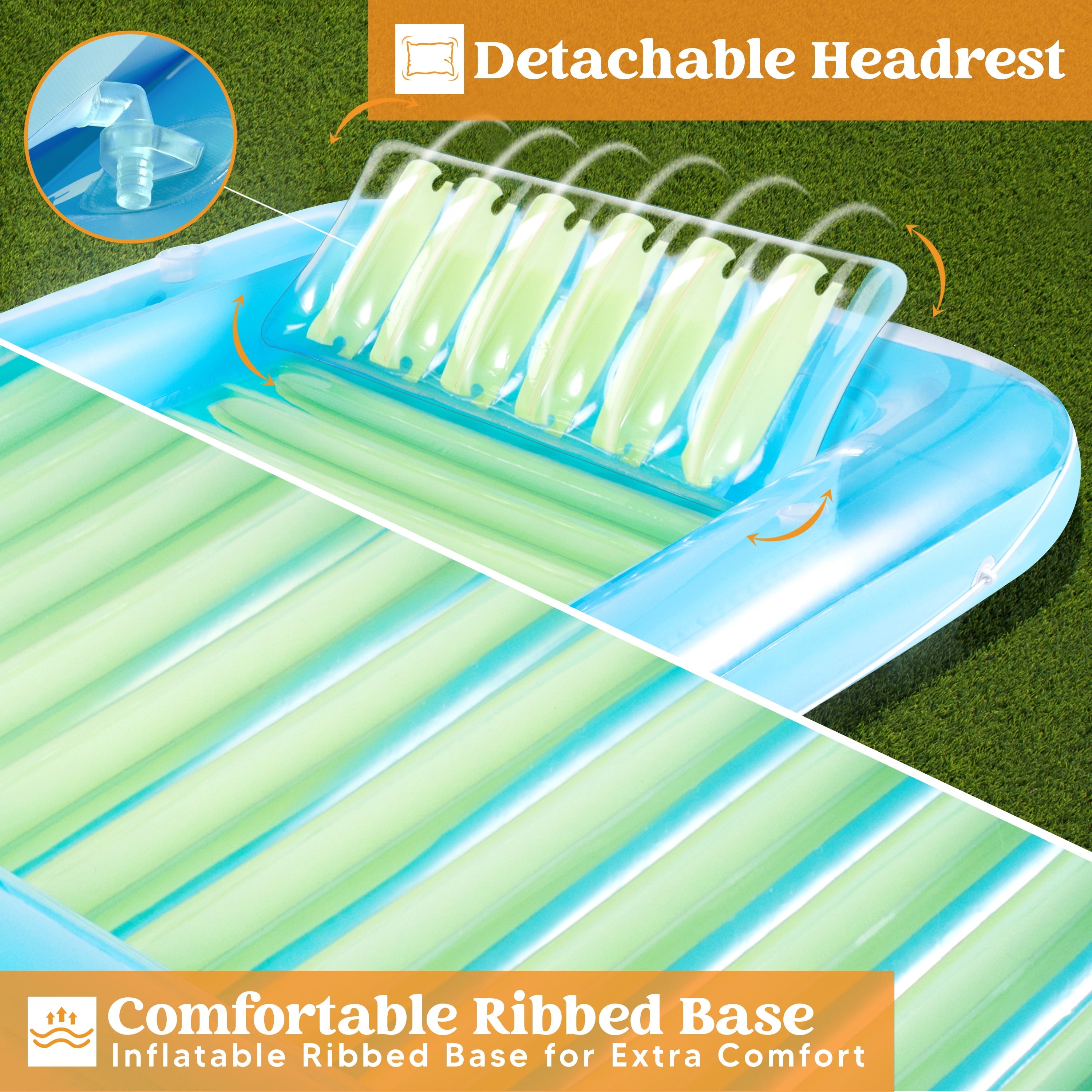 Inflatable Tanning Pool Lounger Float, 70" X 46" Large Suntan Tub with Pillow, Water Raft Floatie for Adults, Blue