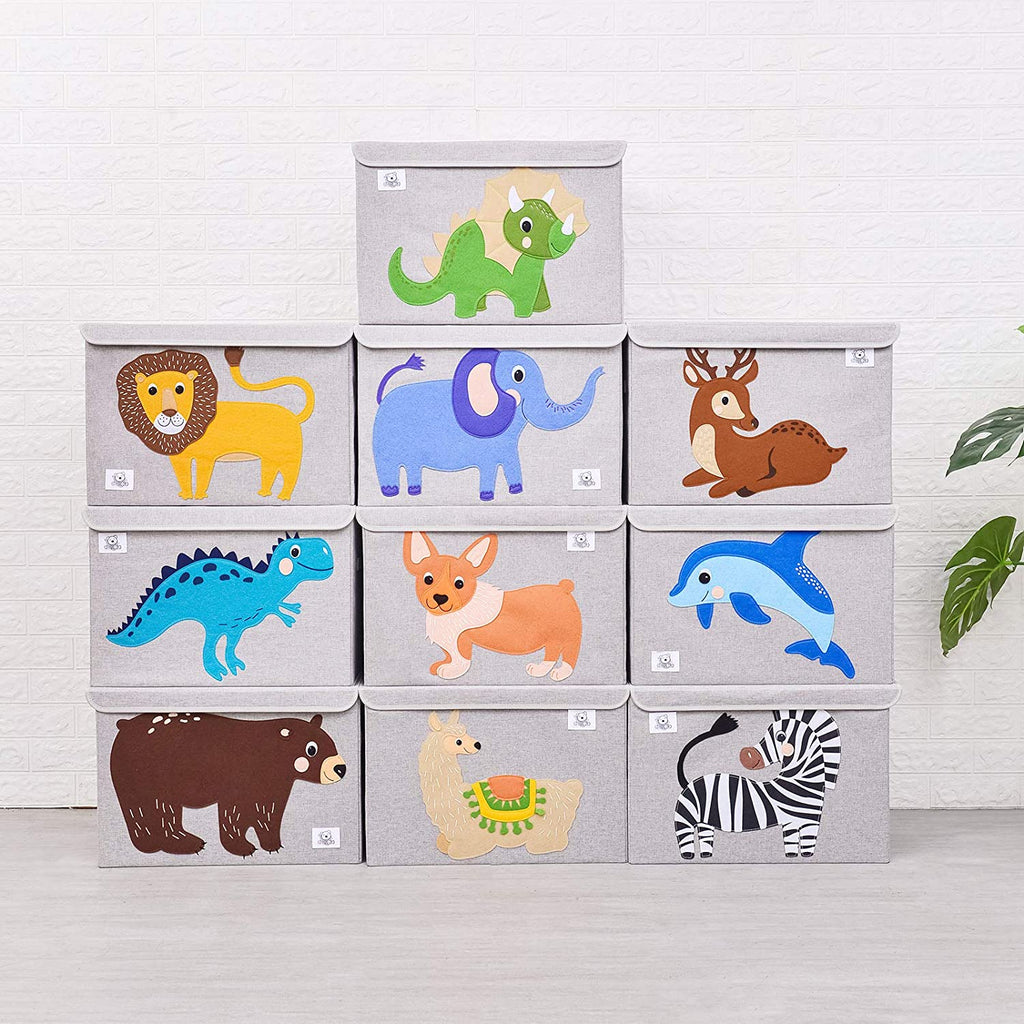 Foldable Large Kids Toy Chest with Flip-Top Lid, Collapsible Fabric Animal Toy Storage Organizer/Bin/Box/Basket/Trunk for Toddler, Children and Baby Nursery (Dinosaur)