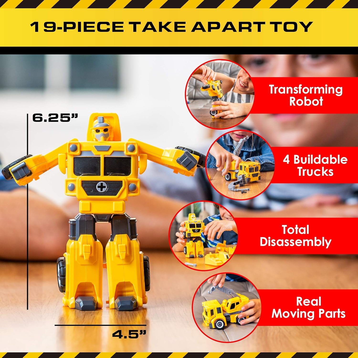 Truck Bots Construction Truck Robots for Kids - 4-In-1 STEM Robot Take Apart Toys for Boys and Girls, 19Pc Construction Vehicles Building Kit with Toy Screwdriver
