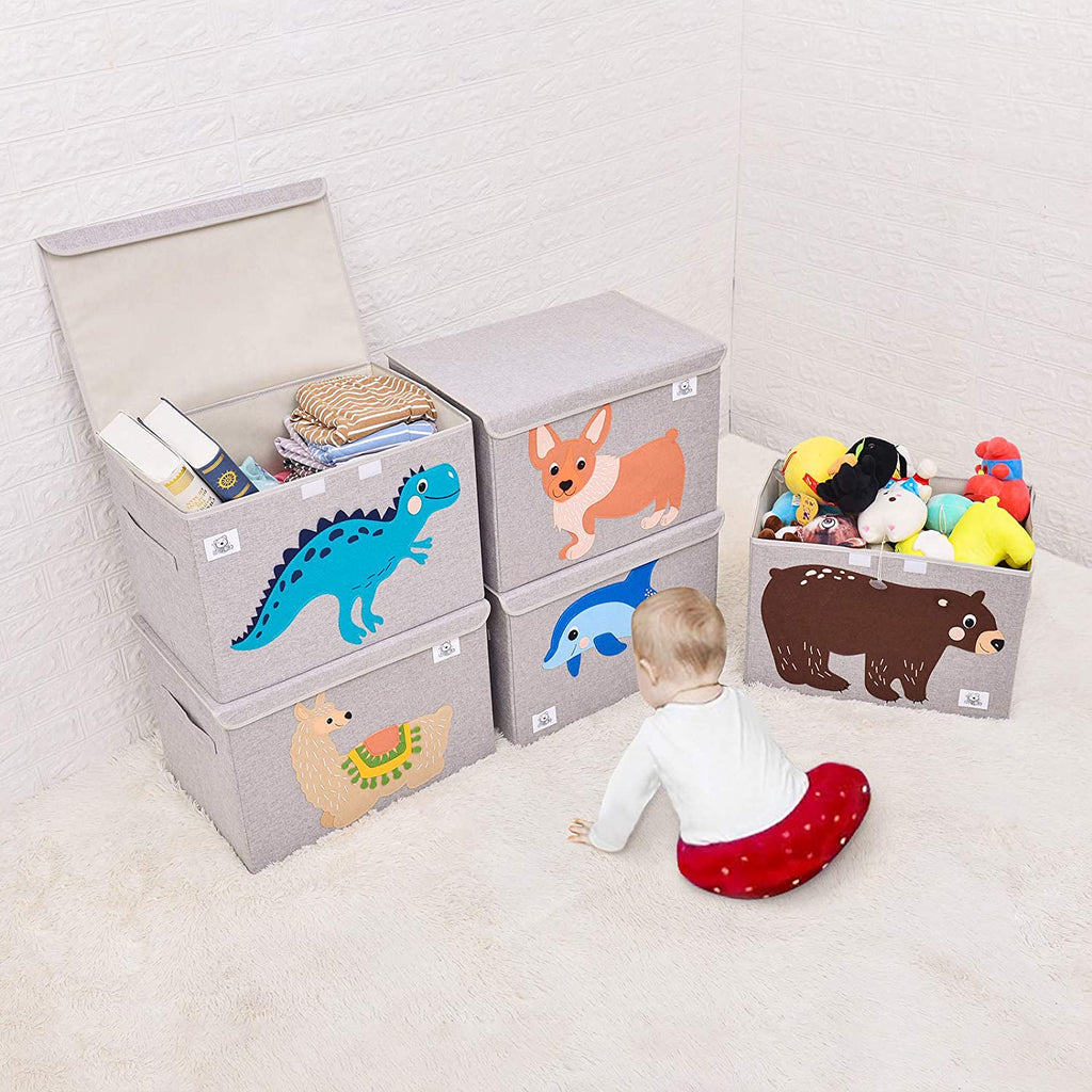 Foldable Large Kids Toy Chest with Flip-Top Lid, Collapsible Fabric Animal Toy Storage Organizer/Bin/Box/Basket/Trunk for Toddler, Children and Baby Nursery (Dinosaur)