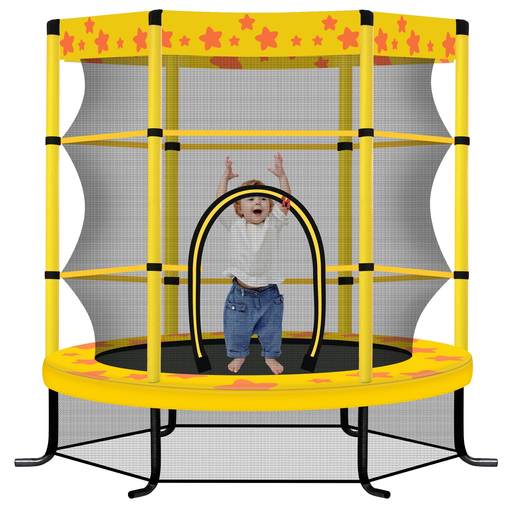 55 Inch Kids Trampoline with Safety Enclosure Net, 4.5FT Outdoor Indoor Trampoline for Kids