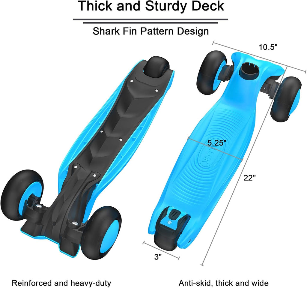Kick Scooter B03, Lean 'N Glide 3-Wheeled Push Scooter with Extra Wide PU Light-Up Wheels, Any Height Adjustable Handlebar and Strong Thick Deck for Children from 3-12Yrs (Aqua Blue)